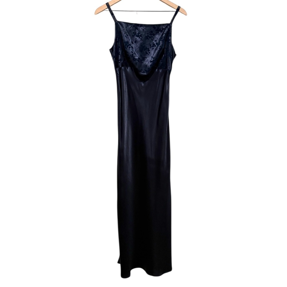 Vtg Y2K Rampage Dark Blue Satin Maxi Slip Dress Sz 7 Whimsigoth Glitter USA 90s